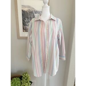 L.L Bean Vintage Striped Pastel Colors Button Down Shirt Sz Large